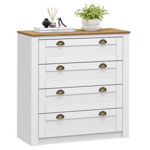 Idimex Commode BOLTON buffet meuble de rangement avec 4 tiroirs, style classique, en pin massif lasuré blanc et brun