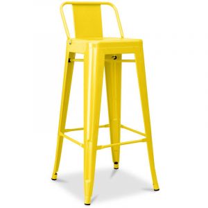 Privatefloor Tabouret de bar avec dossier - Design industriel - 76cm - Nouvelle édition - Stylix Jaune - Acier, Metal - Jaune