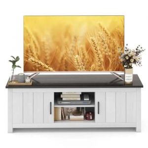 Meuble tv avec 2 Placards 2 Compartiments, Banc tv pour tv Jusqu'à 65 Pouces, 2 Trous de Gestion des Câbles, pour Salon, Chambre, 90 x 39 x 33cm