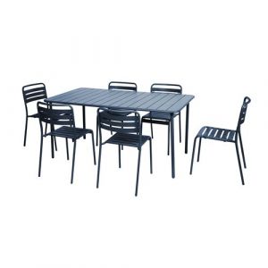 Table de jardin en m&eacute;tal bleu marine Am&eacute;lia + 6 chaises