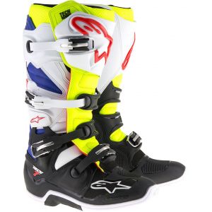 Alpinestars Tech 7 blanc/jaune fluo/bleu - Bottes cross