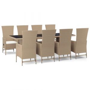 Image de VidaXL Meubles à dîner de jardin et coussins 9 pcs beige Poly rotin