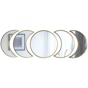 5 miroirs d&eacute;coratifs phases de lune avec contour dor&eacute; en polypropyl&egrave;ne
