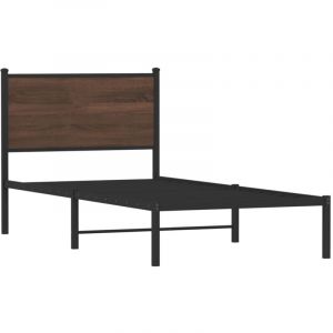 VidaXL Cadre de lit en métal avec tête de lit chêne marron 90x190 cm, lit simple, meuble de chambre à coucher, lit d'invité, lit