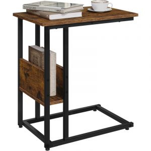 Woltu - Table d'Appoint en Forme de c Bout de Canapé, Table Basse, en Bois d'Ingénierie avec Cadre en Métal, Marron Rustique