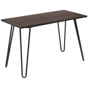 Kosmi Table Industry 120 x 60 cm en m&eacute;tal noir mat et plateau en bois fonc&eacute; - Pieds &eacute;pingles