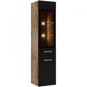 Image de Armoire de rangement de Rio Hauteur 131cm Chêne châtaignier avec noir - Meuble de rangement haut placard armoire colonne - Chene