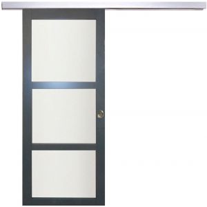 Image de Porte Coulissante Blakeria Ral7016 Vitr&eacute;e H204 X L93 + Rail Alu Et 2 Coquilles Gd Menuiseries