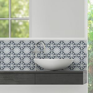 Sticker Mural Carrelage adhésif Cuisine Salle de Bain - 9 STICKERS CARREAUX DE CIMENT AZULEJOS GISELDA - 9stickers10x10cm