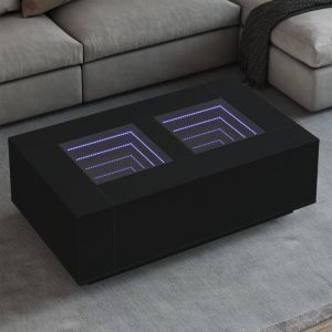 VidaXL Table basse avec LED infini noir 116x69x40 cm, table d'appoint, table de salon, table latérale, bout de canapé, table centrale