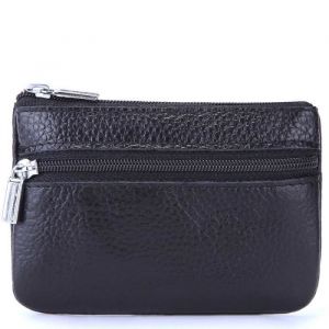 Petit Portefeuille / Porte-Cartes Avec Fermeture Éclair Cuir Véritable Noir