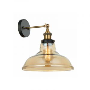 Image de Italux Hubert - Applique Industrielle Et Rétro Noir, Or 1 Lumière avec Abat-Jour Ambré, E27 Dimmable