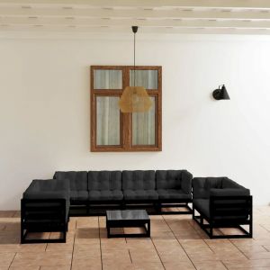 VidaXL Ensemble de jardin et terrasse de 9 pièces en bois massif de couleur noire Vida XL