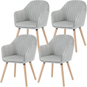 Chaises de salle à manger en velours - WOLTU - Gris Clair - Bois massif - Lot de 4