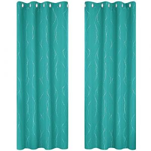 Rideaux Occultants &agrave; illets Isolation Thermique, 2 Pi&egrave;ces, 140x175 cm, Turquoise - Turquoise - Deconovo