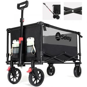 Sekey - Chariot de Jardin, xxl Pliable Charrette de Transport d'extérieur 160L avec Sangles de Serrage, remorque de Jardin à Main, Noir avec Gris
