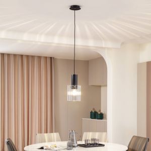 Suspension en verre &agrave; intensit&eacute; variable 'Eirian' en m&eacute;tal pour salon & salle &agrave; manger - transparent, noir