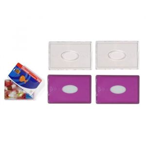 Lot de 4 Etuis Porte carte rigide Rose et Transparent, Fabriqu&eacute; en France id&eacute;al cartes bancaires CB, Transport, Navigo, Carte Vitale, Etudiant, Professionnelle