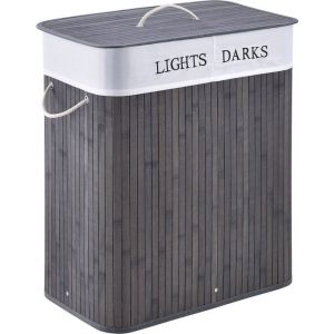 Panier &agrave; linge en bambou Curly - 100 L - Gris - Sac &agrave; linge amovible
