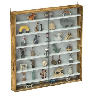 Homcom Vitrine pour collection - 6 &eacute;tag&egrave;res r&eacute;glables en hauteur et 2 portes coulissantes en verre - 80 x 9,5 x 83 cm - marron