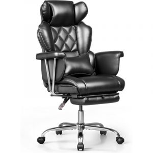 Devaise - Fauteuil direction ergonomique - Cuir recyclé, dossier inclinable 90°-145°, repose-pieds, 180kg max - Noir