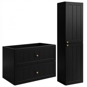 Rodan Ensemble de meubles de salle de bains - 80 cm armoire + 136 cm armoire haute - noir - Ensemble de meubles de salle de bains - Armoires de salle