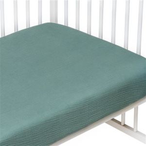 Image de Sevira Kids Drap-housse uni en gaze de coton Vert Eucalyptus 60x120