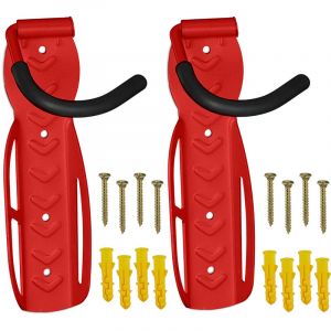 Relaxdays Support v&eacute;lo Mural en Lot de 2, Charge maximale : 25 kg, Suspension Verticale, m&eacute;tal (Acier), Rouge