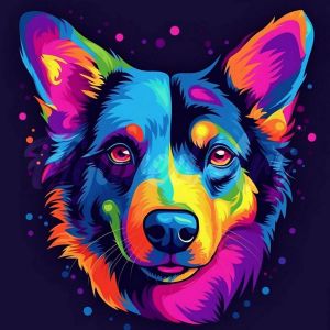 Mini broderie diamant : Chien Abstrait Pop Art Néon - toile tendue sur chassis