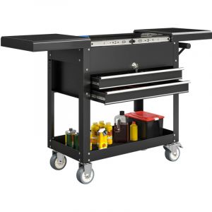 Homcom Chariot d'atelier - sur roulettes - plateau coulissant, tiroirs verrouillables - acier - 130x38x80cm - noir
