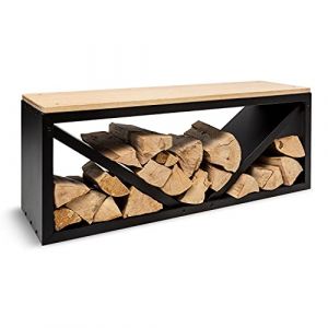 Image de Blumfeldt Firebowl Kindlewood - Rangement pour Bois de Chauffage, Banc, pour l'intérieur et l'extérieur, Planche de Bambou, 57x56x36 cm