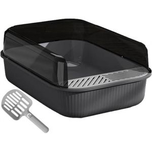 PawnTech Bac à Litière pour Chat XXL Esthétique 51x35x18 cm I Semi Ouverte - Anti-éclaboussure - Pelle de Nettoyage Inclus