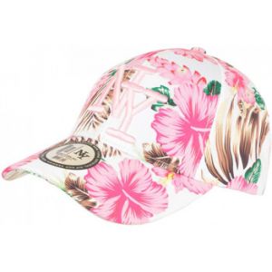 Casquette NY Blanche et Rose Fleurs Tropicale Fashion Baseball Hawai - Taille unique - Rose