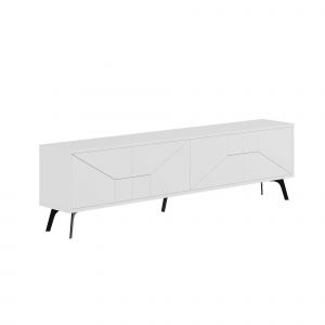 Menzzo Meuble tv 4 portes bois blanc motif g&eacute;om&eacute;trique Kuzako 180cm