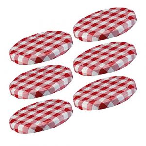 Westmark 6 Couvercles à visser Screw-/Twist-Off pour Bocaux de Conservation, Rond, ø 82 mm, en Fer blanc, Rouge-blanc, Quadrillé, 40952270