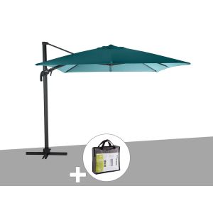 Hesperide Parasol Déporté Et Inclinable Carré Bleu Canard Avec Housse De Protection Elea - 3 X 3 M