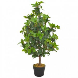 D&eacute;coshop26 Plante artificielle avec pot laurier vert 90 cm d&eacute;coration int&eacute;rieur - or