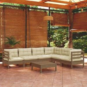 VidaXL Salon de jardin 7 pcs avec coussins Marron miel Bois de pin