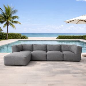 Concept-Usine Praiano salon de jardin modulable 5 places gris en tissu d&eacute;perlant