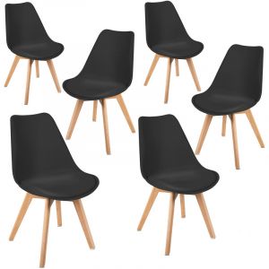 Pack 6 chaises de salle a manger noires, design moderne, chaises tulip pour salon, bureau, la salle de s&eacute;jour ou terrasse, dossier ergonomique, siege