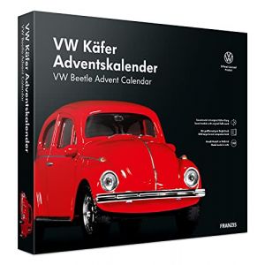 Franzis 55255 – Calendrier de l'Avent VW Coccinelle rouge, en métal à l'échelle 1:43, avec module sonore et livre d'accompagnement de 52 pages