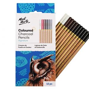 Mont Marte Crayons Fusain de couleur 12pcs - Crayons de fusain pour l'art - Stylos de dessin - pour des dessins impressionnants