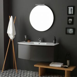 Image de Kiamami Valentina ARMOIRE DE TOILETTE COURBÉE 102 CM GRIS ARDOISE BRILLANT MIROIR ROND - RIVA