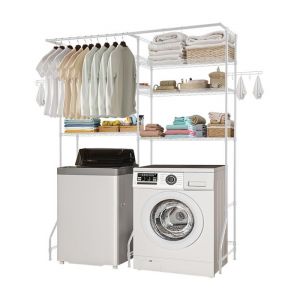 Image de Étagère de Salle de Bain WC-VEVOR-Meuble Machine à Laver-6 Niveaux-avec Tringle et Crochets-pour Buanderie Salle de Bain Blanc