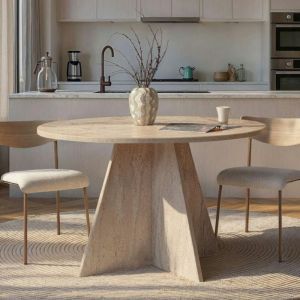 Table &agrave; manger ronde effet travertin &Oslash;120 cm MARFA