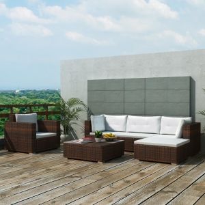 VidaXL Salon de jardin 6 pcs avec coussins Résine tressée Marron Brown