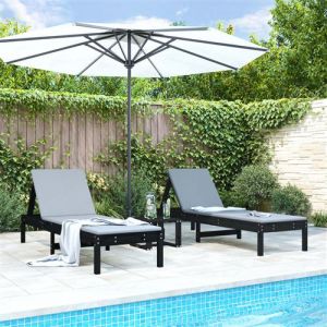 VidaXL Chaises longues 2 pcs noir 199,5x60x74 cm bois massif de pin