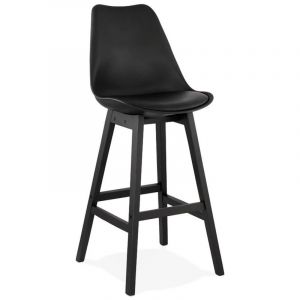Declikdeco Tabouret de Bar Noir Dossier Rectangulaire et Piétement Noir SWALLOW