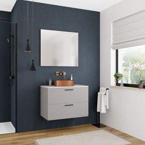 Ceramia Set 80 cm : plan vasque blanc mat + meuble assembl&eacute; certifi&eacute; FSC, gris perle (CERAMIA-4LG80-S)