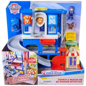 Paw Patrol: Brigade Canine, Coffret QG Mission d&eacute;tective avec v&eacute;hicule de Course Brigade Canine Chase, Figurine articul&eacute;e Hellinger et Figurine Chat, Jouets pour gar&ccedil;ons et Filles &agrave; partir de 3 Ans